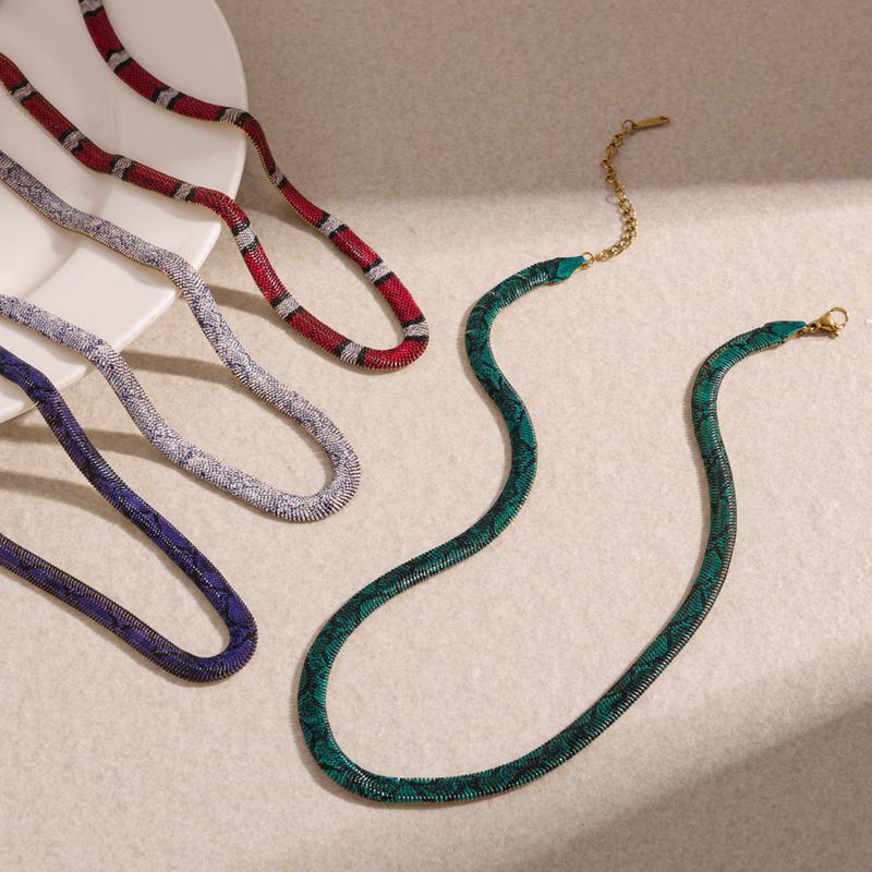 Snake Print Metal Statement Necklace for Women