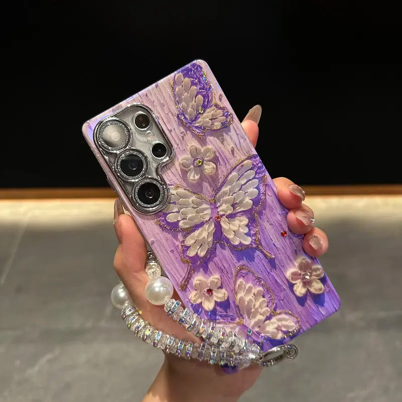 Purple butterfly phone case suitable