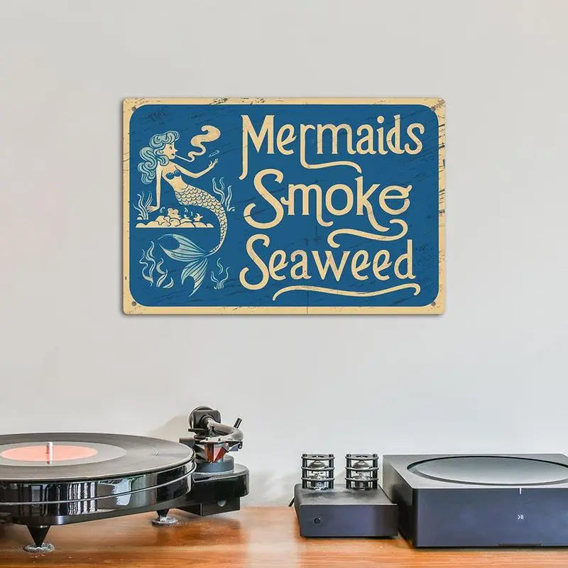 Vintage Mermaid Letter Pattern Metal Sign, 1 Count Retro Decorative Plaque