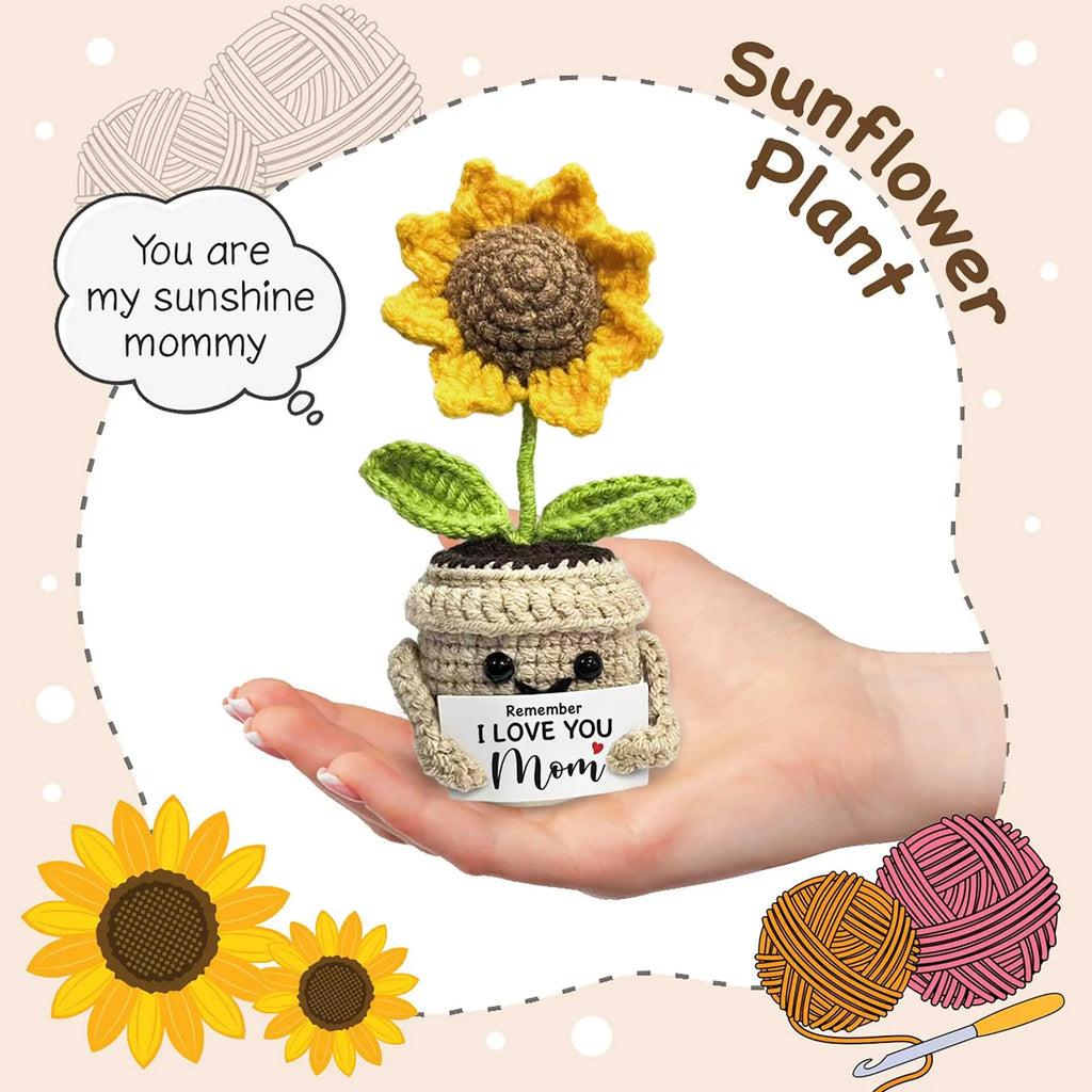 "I Love You Mom" Handmade Crochet Sunflower Gift