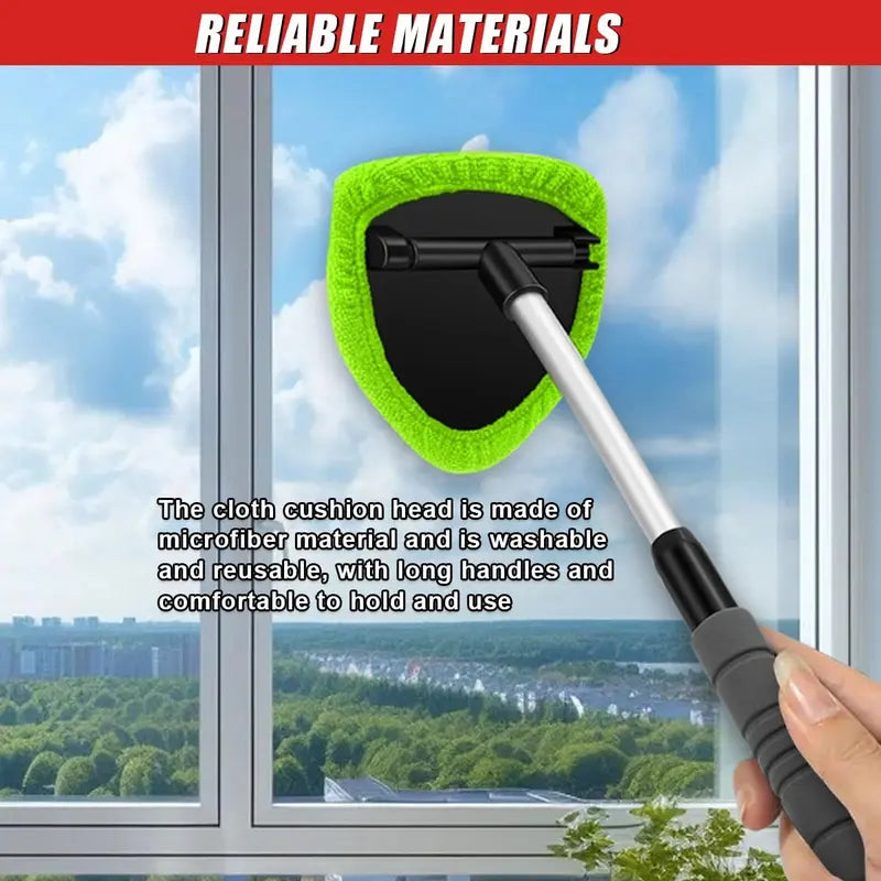 9-Piece Car Windshield Cleaning Kit with Extendable Handle, 180° Swivel Head, 6 Reusable Microfiber Pads, Vent Brush & Spray Bottle for Windows, Mirrors & Glass