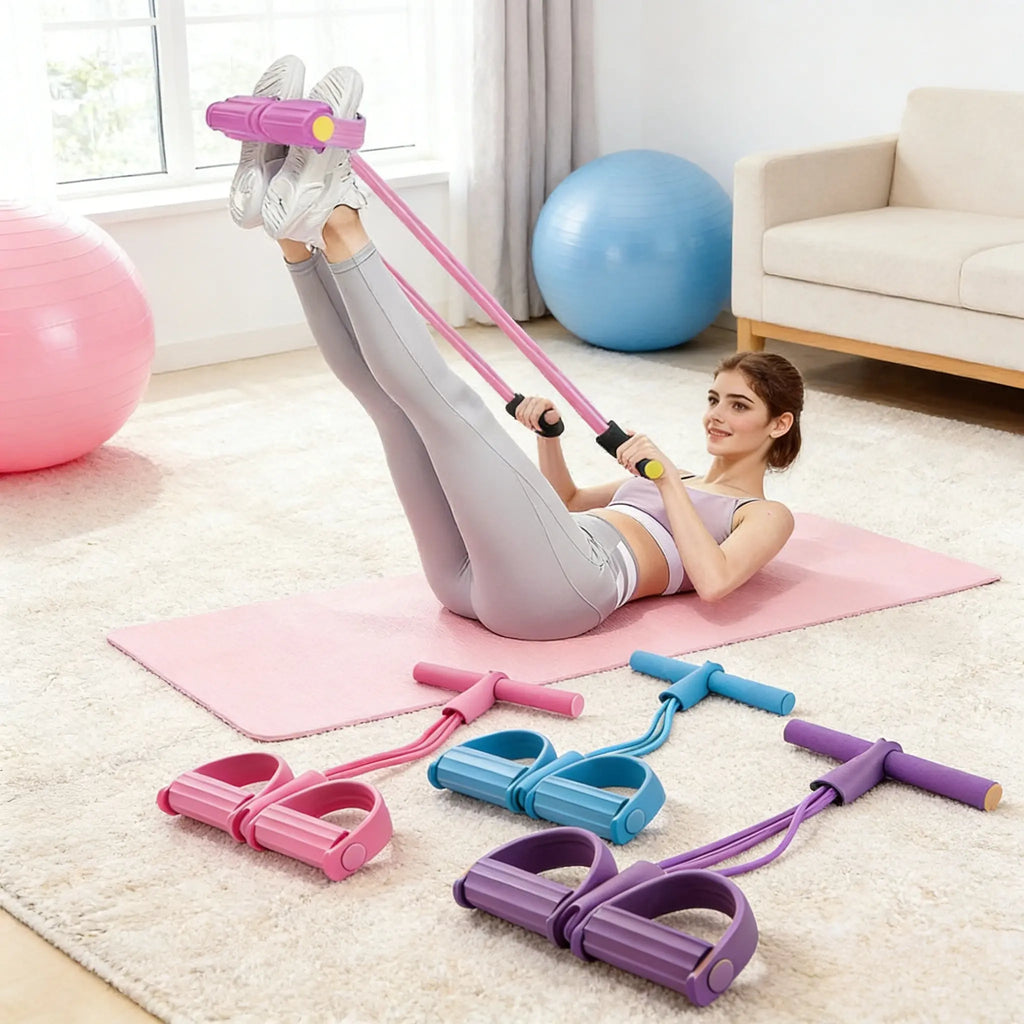 Multifunctional tension rope, 4-tube elastic yoga pedal tension belt, natural latex tension rope fitness equipment