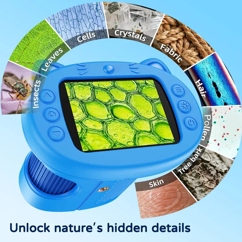 [2027 Upgraded] Kids Digital Microscope with 2.4” 4K Screen, Built-In Photo & Video Camera, 200X–1000X Magnification & 100M Telescope, STEM Educational Gift for Kids Ages 3–12