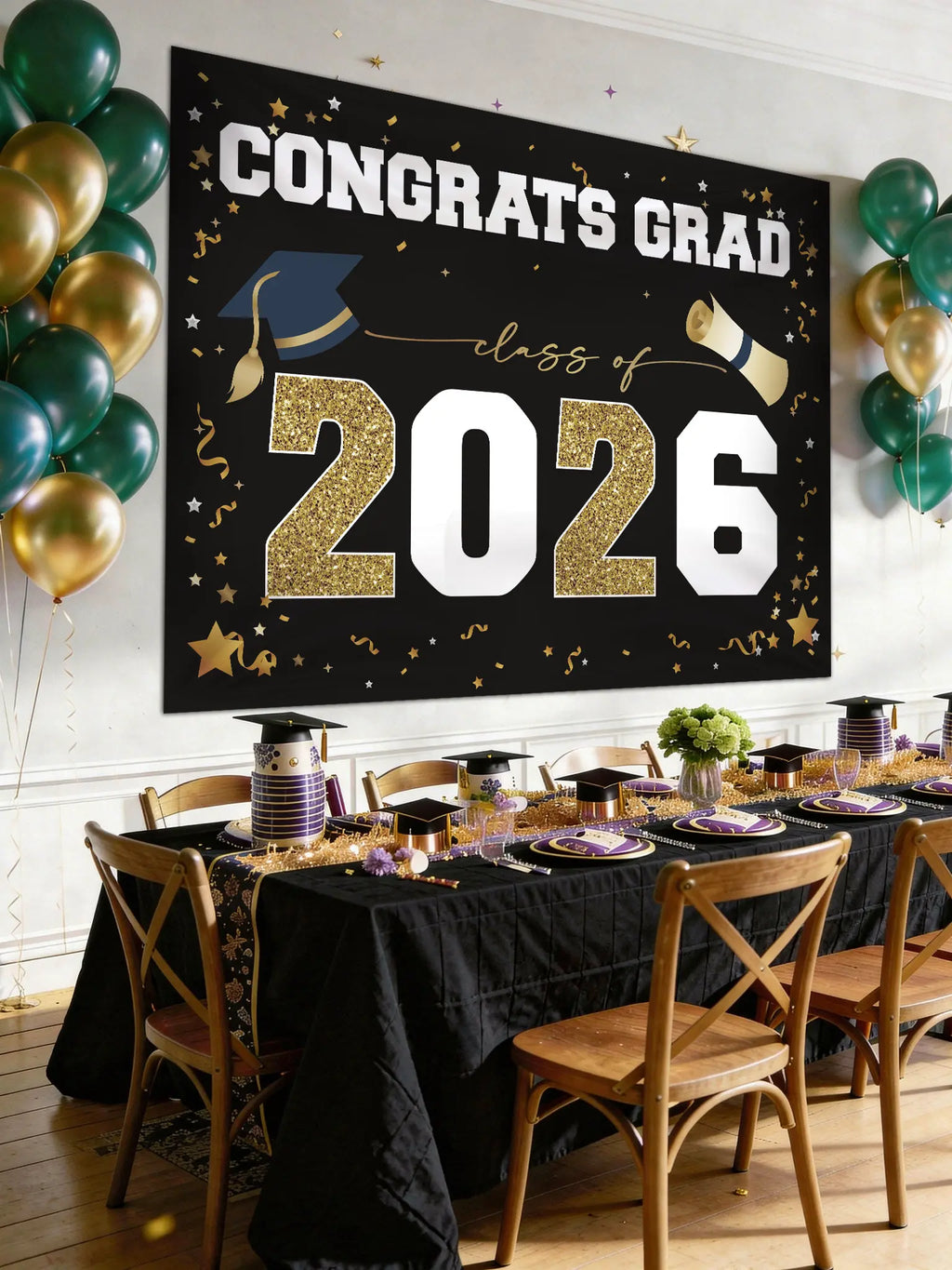 Class of 2026 Graduation Banner (47"x67") - Blue & Gold Congrats Grad Backdrop