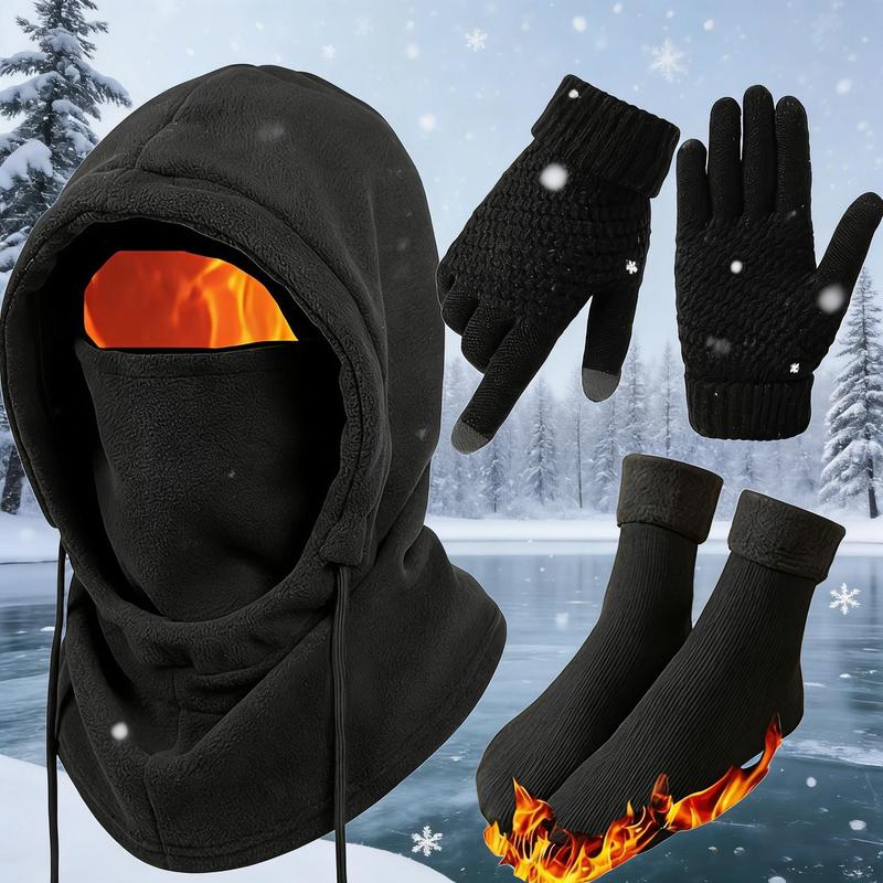 Unisex 2/3/4-Piece Winter Outdoor Set with Full Face Cover, Gloves & Thermal Socks, Warm Windproof Gear for Skiing, Cycling, Snowboarding & Cold Weather