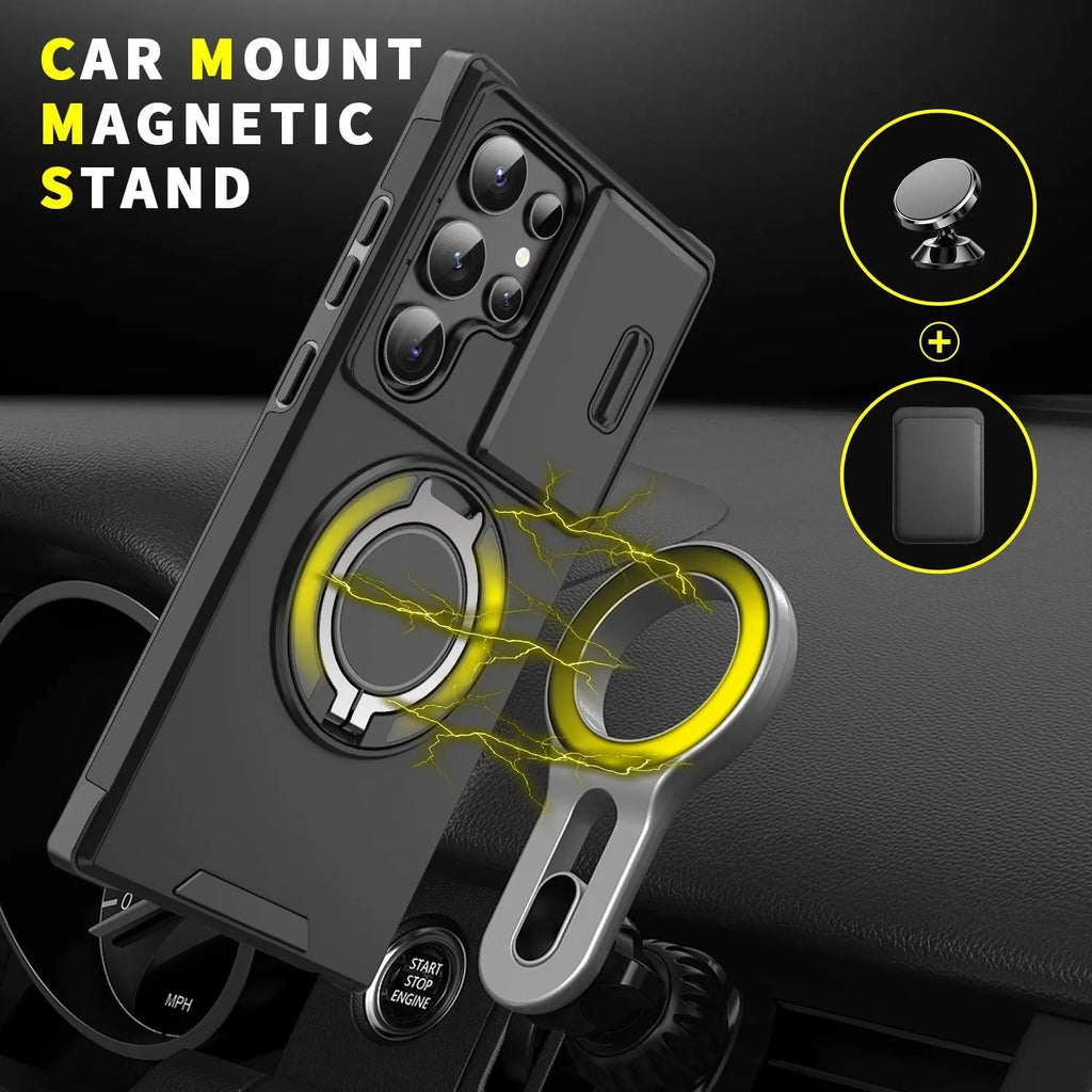 OREKROY Shockproof Magnetic Case with Slide Camera Lens Protector For Samsung Galaxy