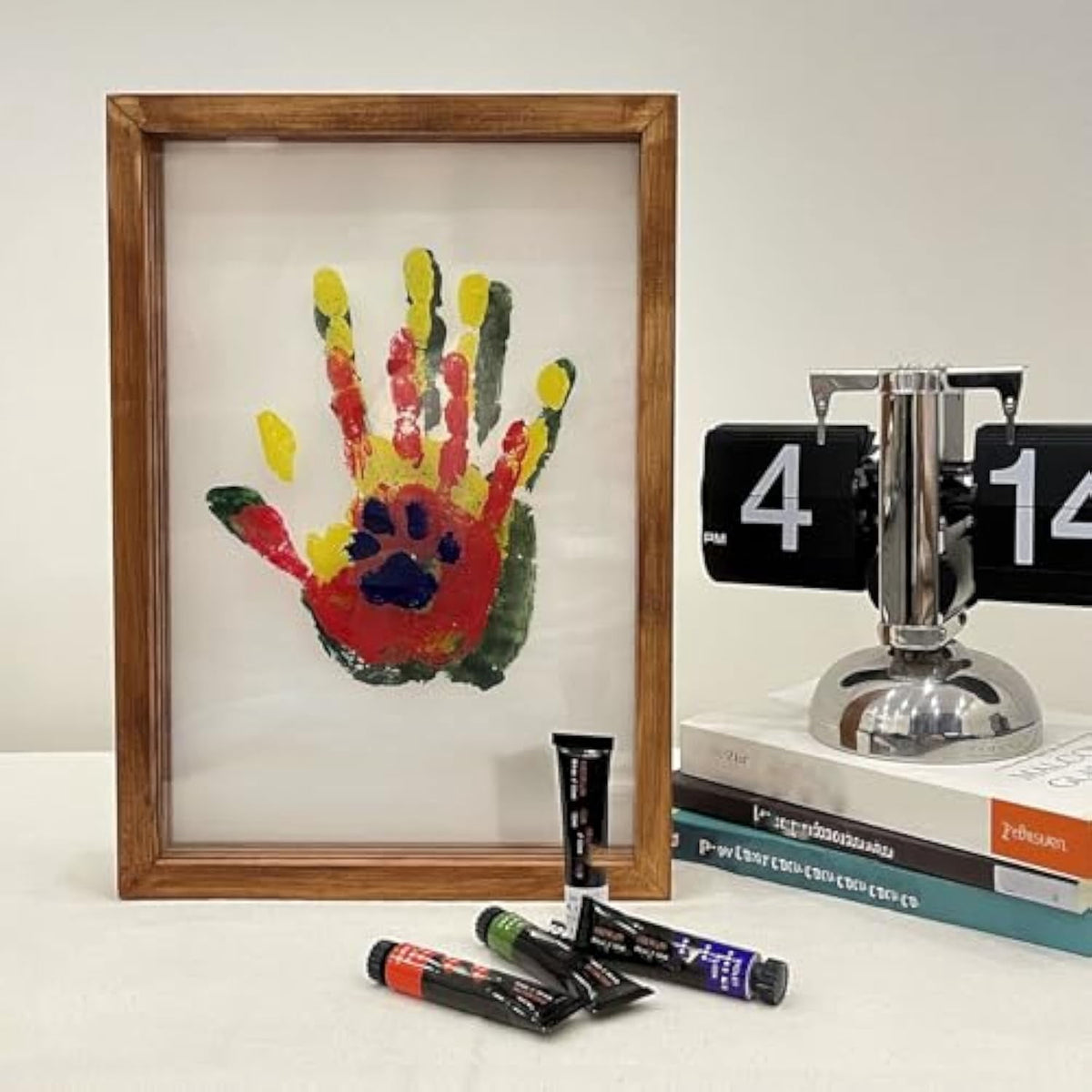 Layered Family Handprint Keepsake Kit for Families & Pets with 4 Acrylic Panels & Shadow Box Frame