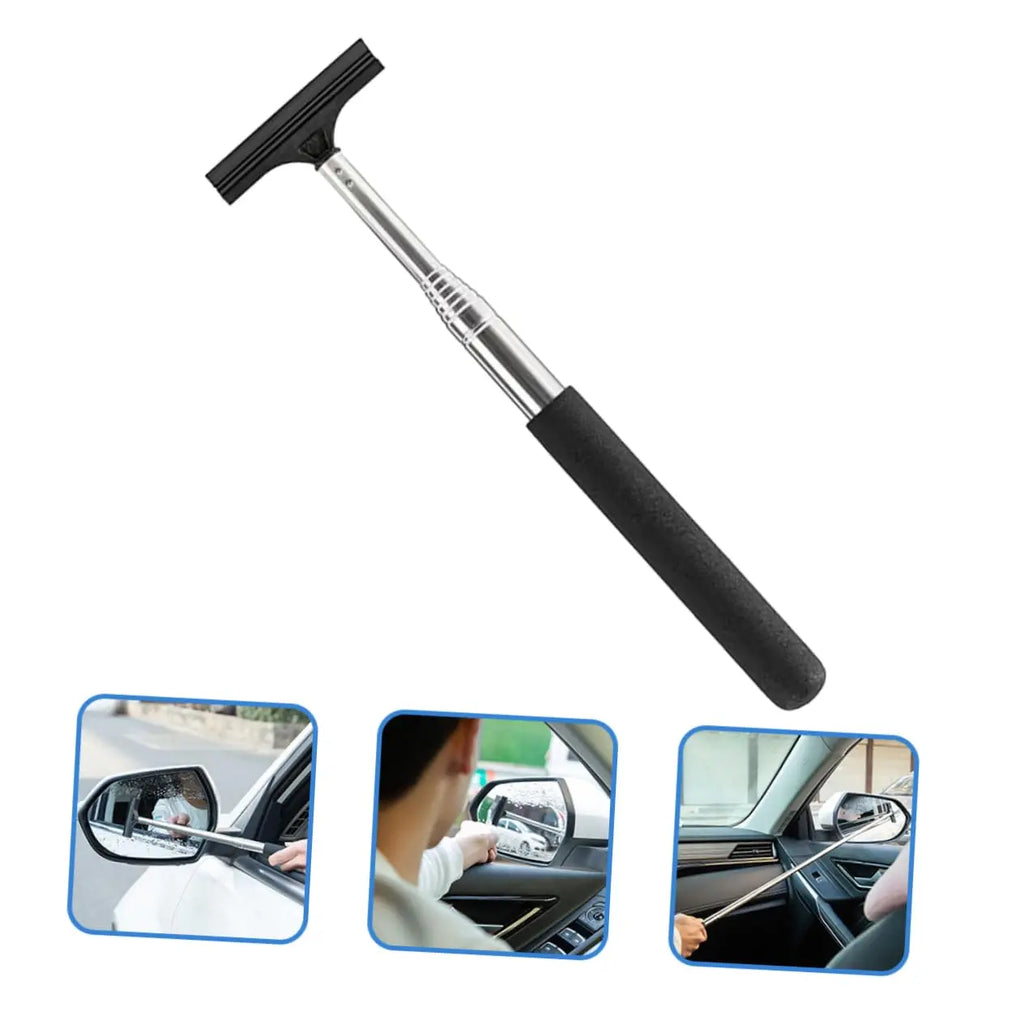 Car Rearview Mirror Wiper, Retractable Car Side Mirror Squeegee with Long Handle