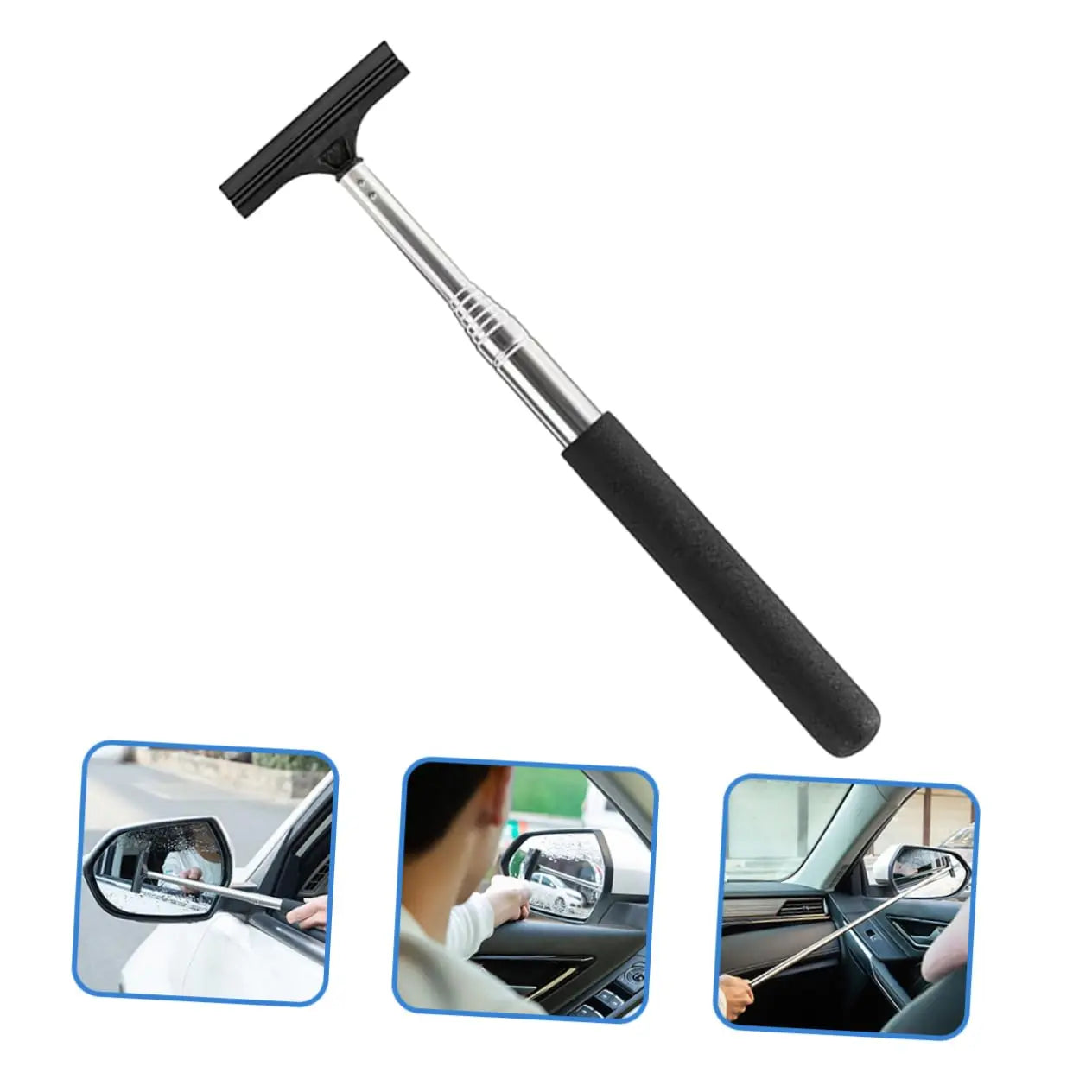 Car Rearview Mirror Wiper, Retractable Car Side Mirror Squeegee with Long Handle