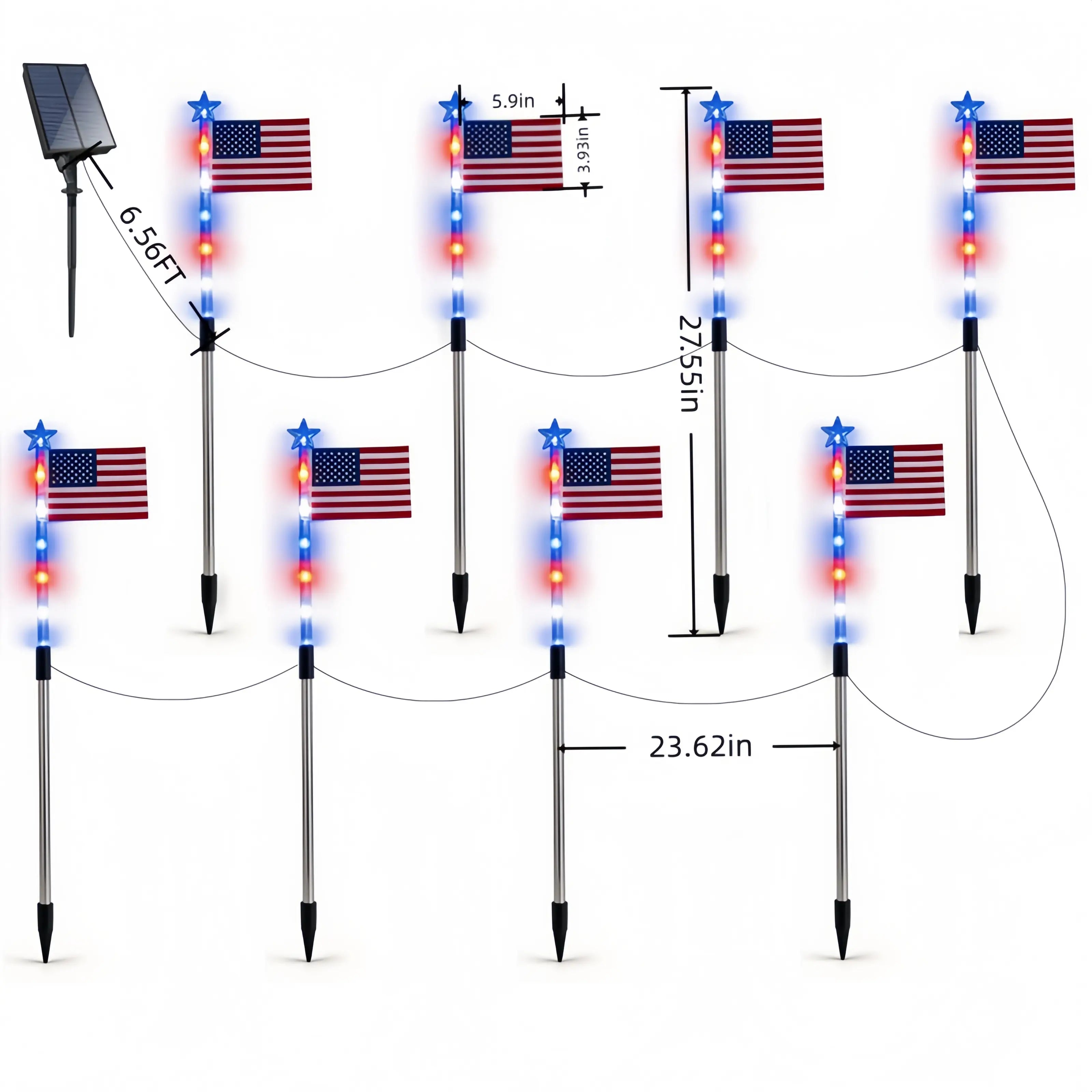 8-Piece Flag Light Set, 4th of July Decorations 8 Lighting Modes, 8-in-1 American Flag Solar Lights, Memorial Day Decorations Featuring Red, White, and Blue Lights for Independence Day Pathway Garden Decorations Yard Pathway