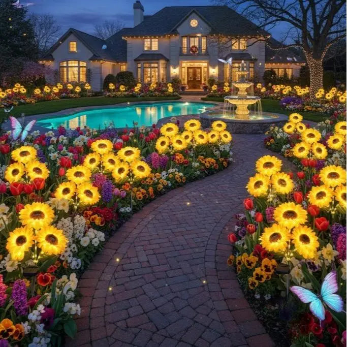 2/4/8pcs Solar LED Sunflower Garden Lights Realistic