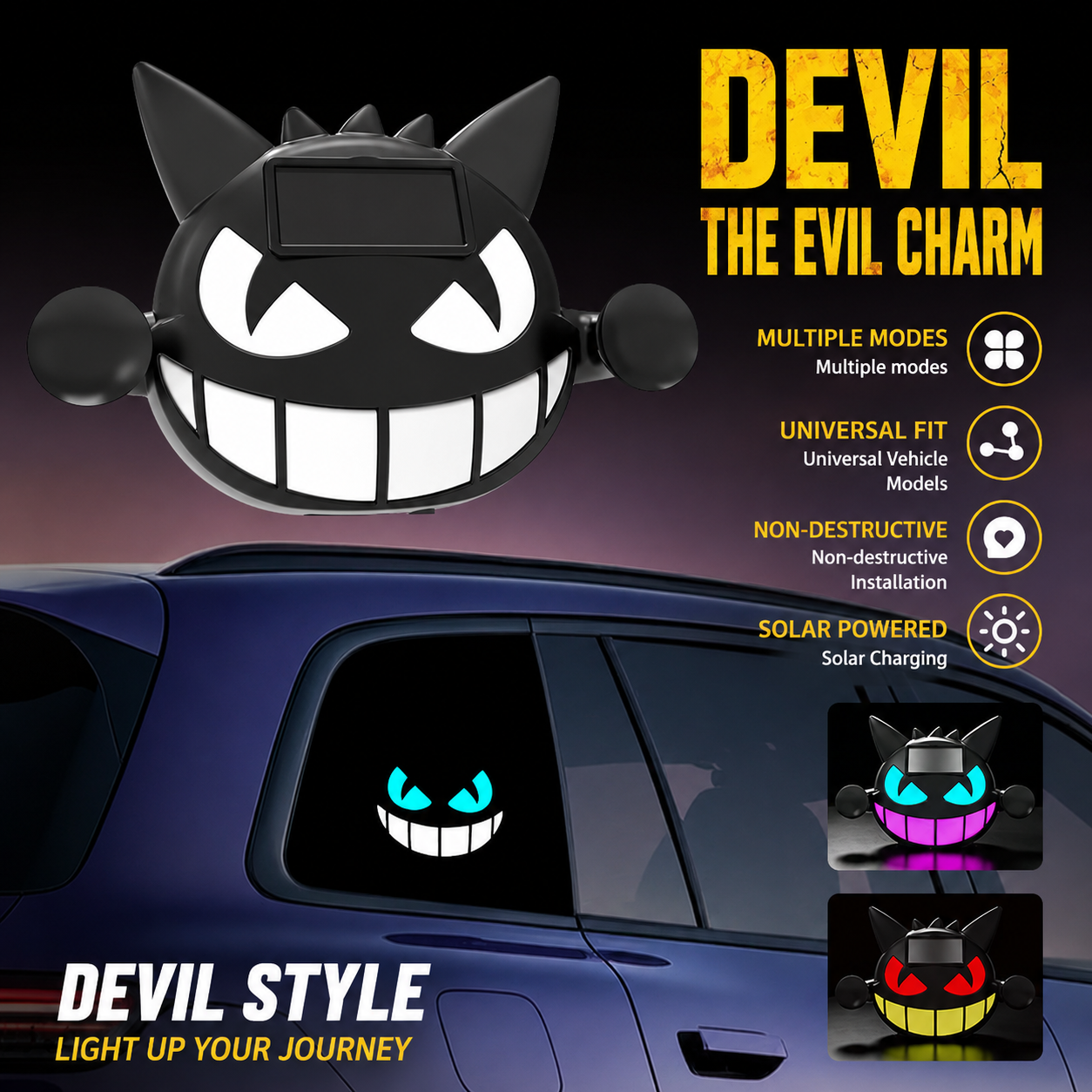 Solar Powered Little Devil Car Rear Window Light – Multi-Mode Color Changing LED