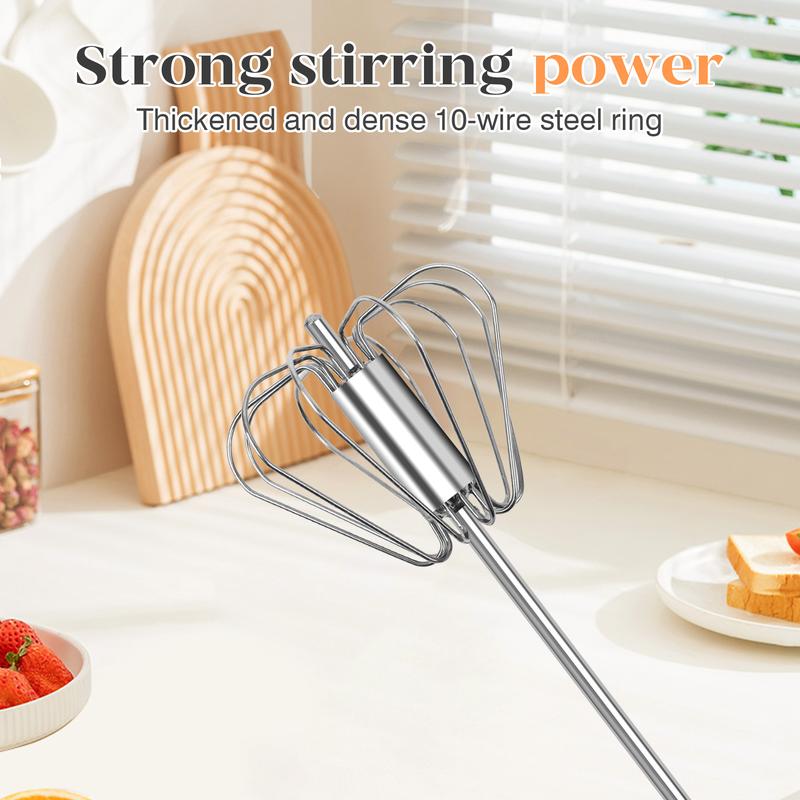 AA Food-Grade Stainless Steel Hand-Push Rotary Whisk, Rust-Resistant with Sturdy Riveted Construction, Semi-Automatic Kitchen Utensil for Coffee, Egg Whisking and Cooking Tasks, Easy to Clean Kitchen Cooking Accessories Kitchen Gadgets
