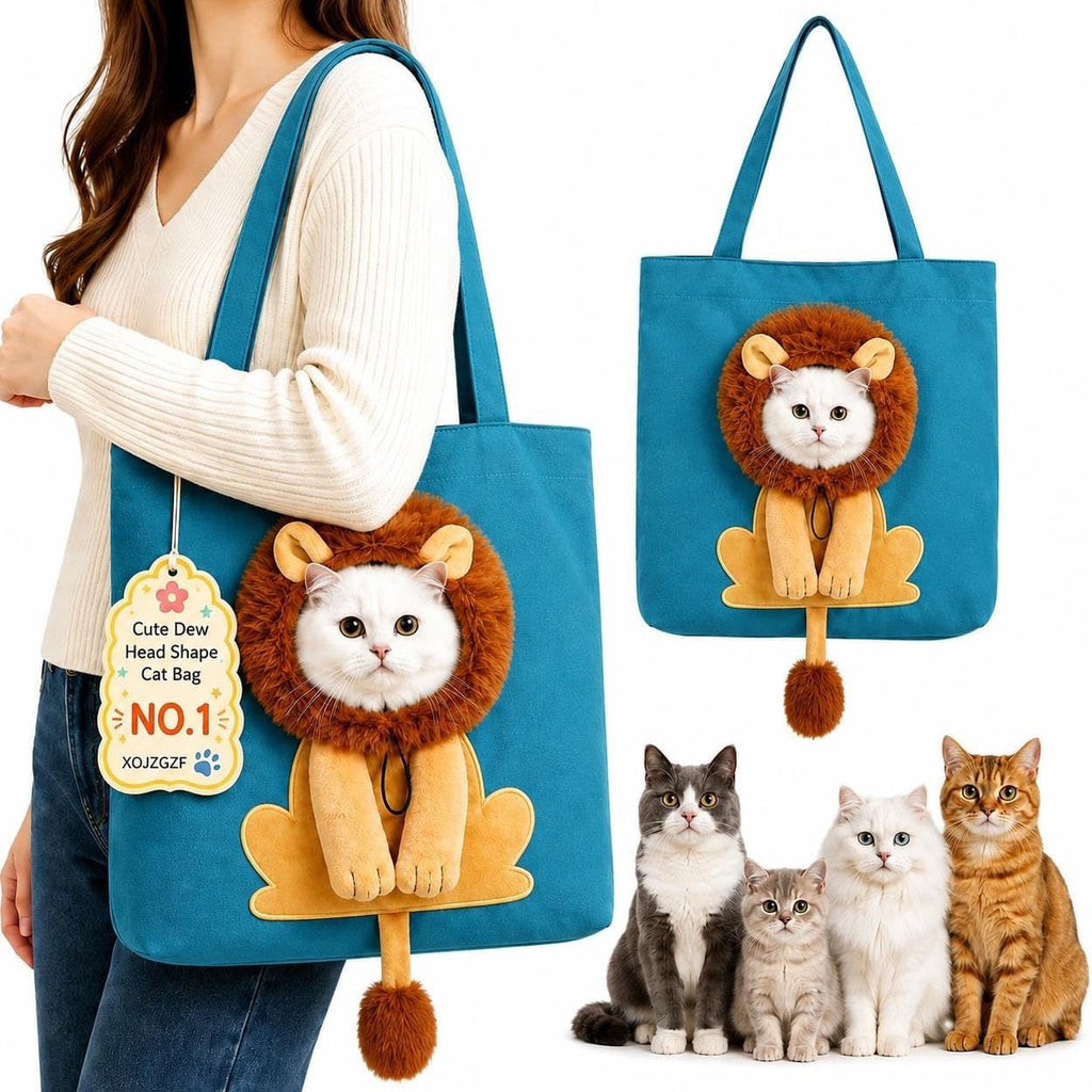 Lion-Shaped Pet Carrier Tote Bag, Head-Out Canvas Shoulder Bag for Cats & Small Dogs