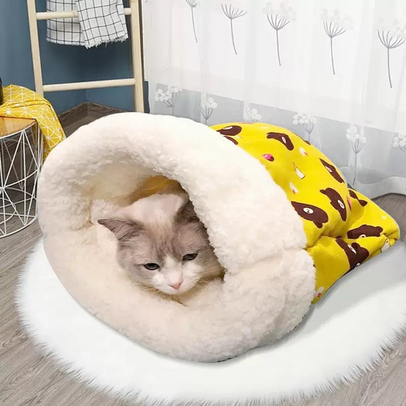 Cozy Convertible Pet Cave Sleeping Bag for Cats, Small Dogs & Rabbits – Plush Indoor Bed