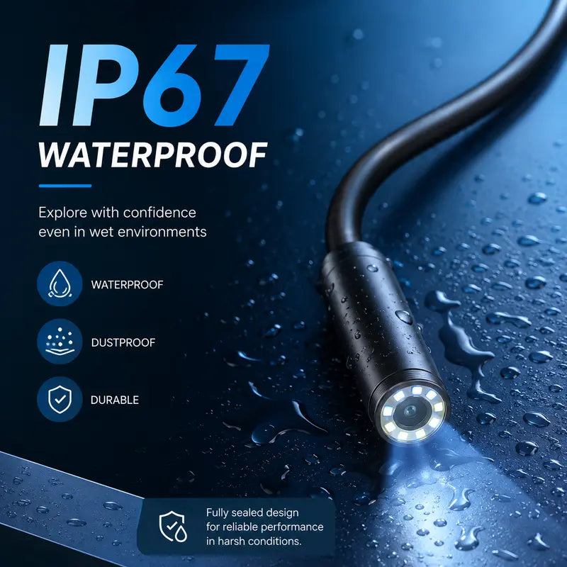 1920P HD Automotive Diagnostic Endoscope Borescope Inspection Camera, 2MP with 8 Adjustable LED Lights, 11.48ft Semi-Rigid Snake Cable, IP67 Waterproof Probe, Plug & Play for iPhone & Android, Car & Home Inspection