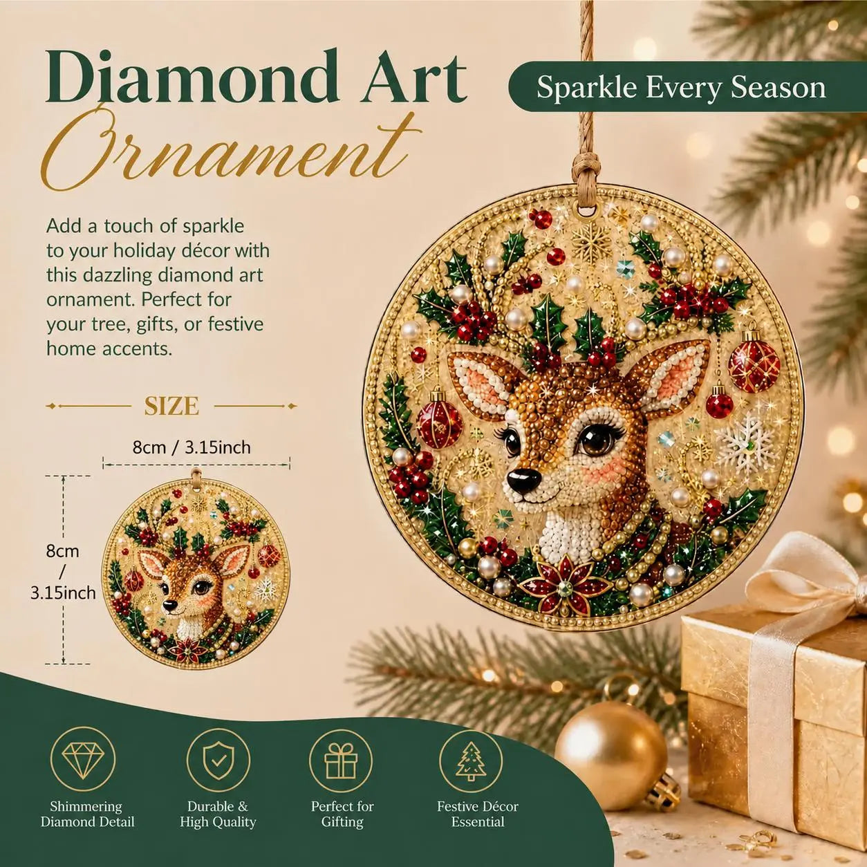 6Pcs Christmas DIY Diamond Painting Ornaments Kit, Wooden Xmas Tree Hanging Decorations with Rhinestones, DIY Holiday Craft Gift