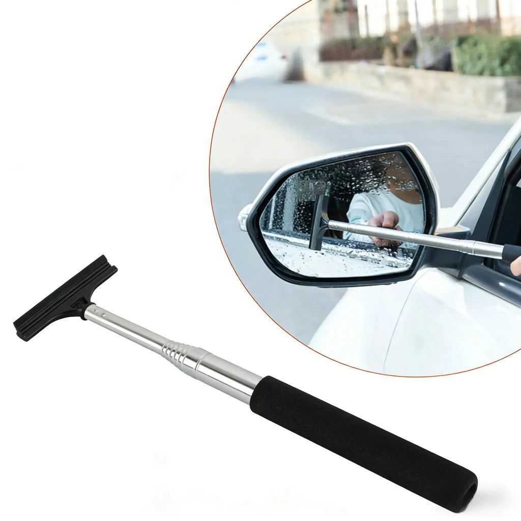 Car Rearview Mirror Wiper, Retractable Car Side Mirror Squeegee with Long Handle