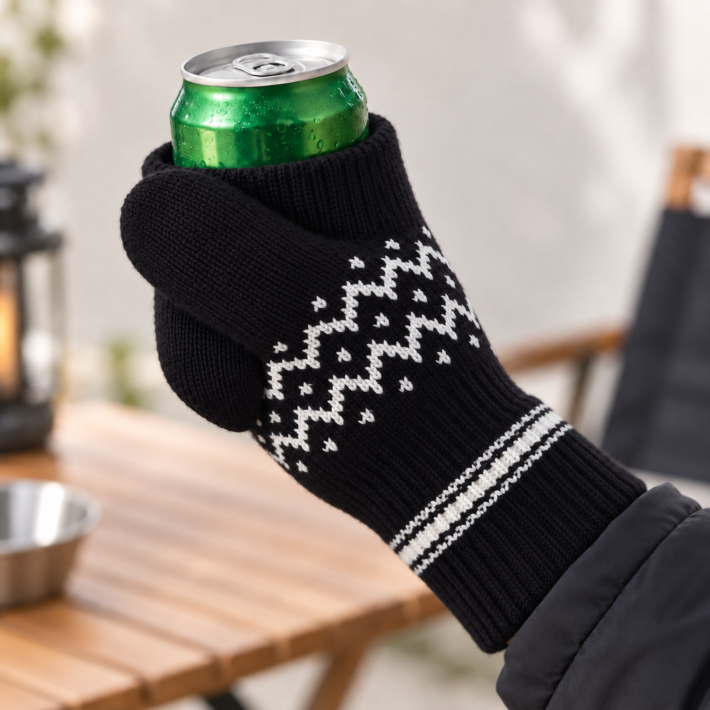 Knitted Beer Glove – Striped Warm Bottle Holder Mitten