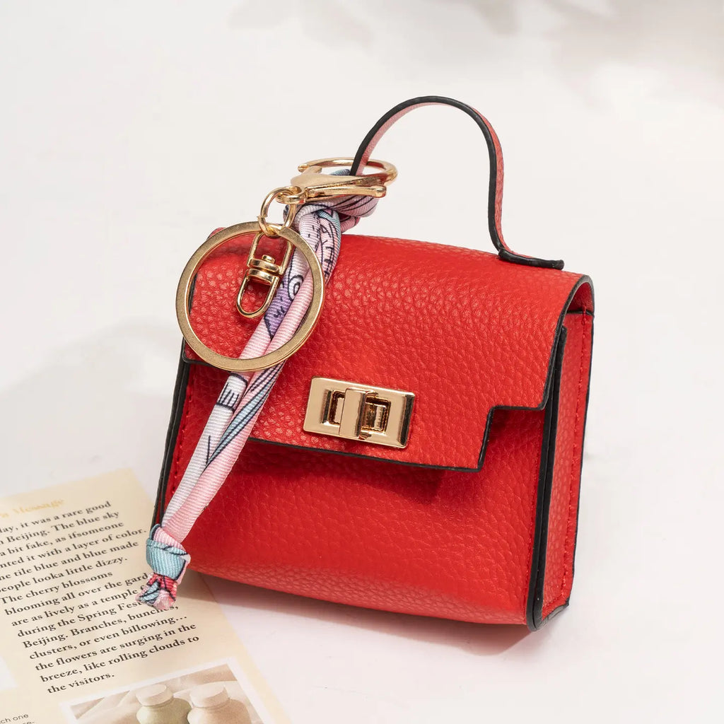 Mini Leather Bag Keychain with Colorful Strap