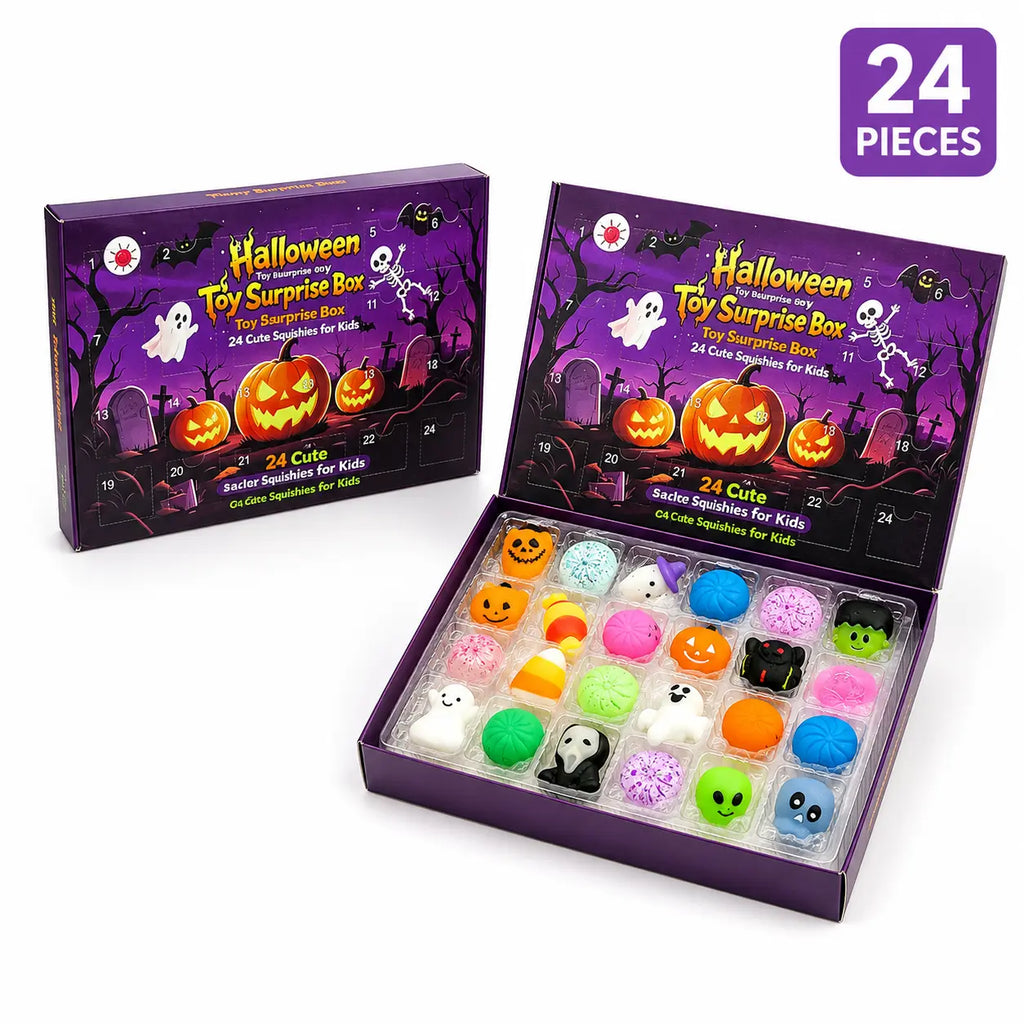 24-Piece Halloween Squishy Surprise Box, 24-Day Countdown Sensory Fidget Toy Set, Soft Squeeze Halloween Gifts & Party Favors