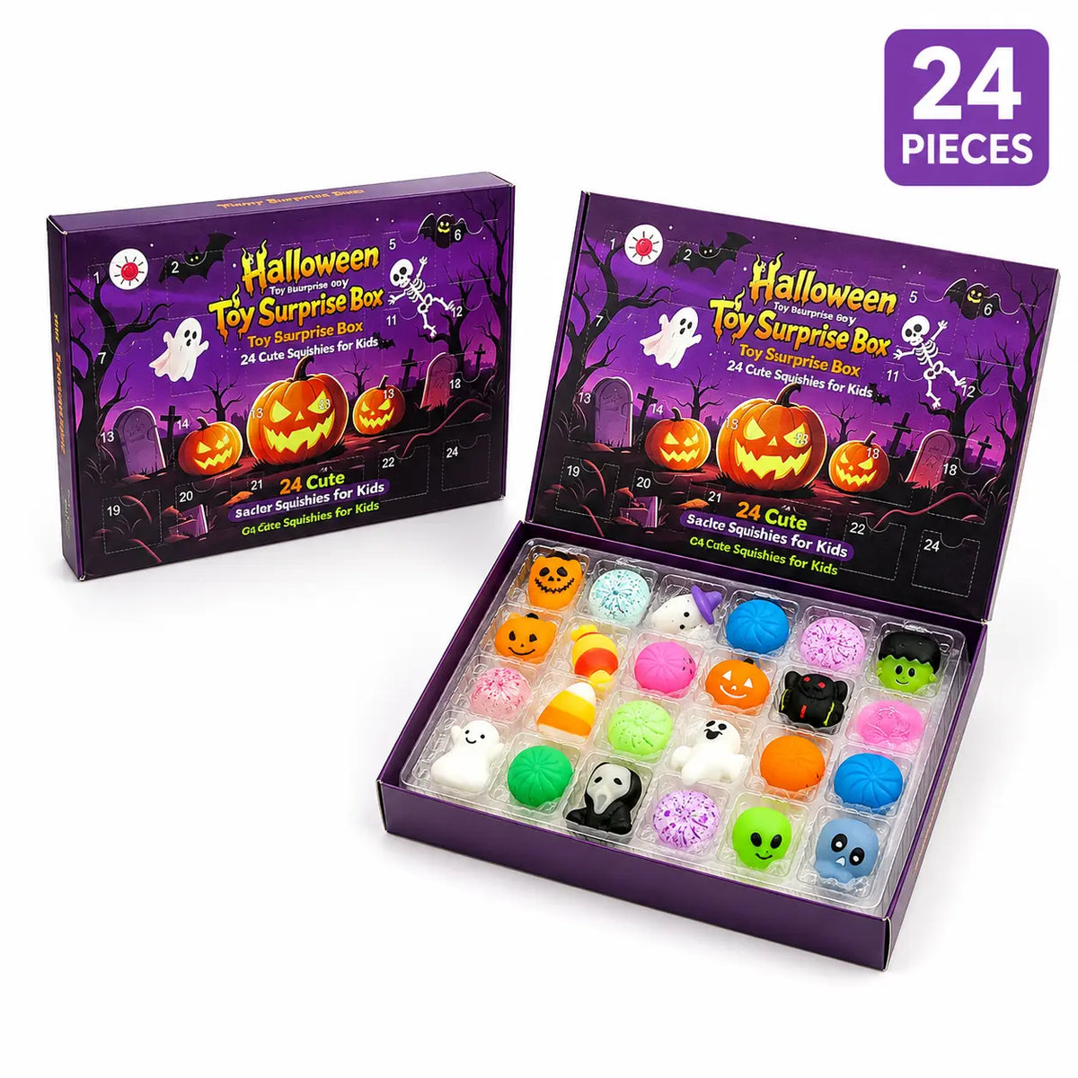24-Piece Halloween Squishy Surprise Box, 24-Day Countdown Sensory Fidget Toy Set, Soft Squeeze Halloween Gifts & Party Favors