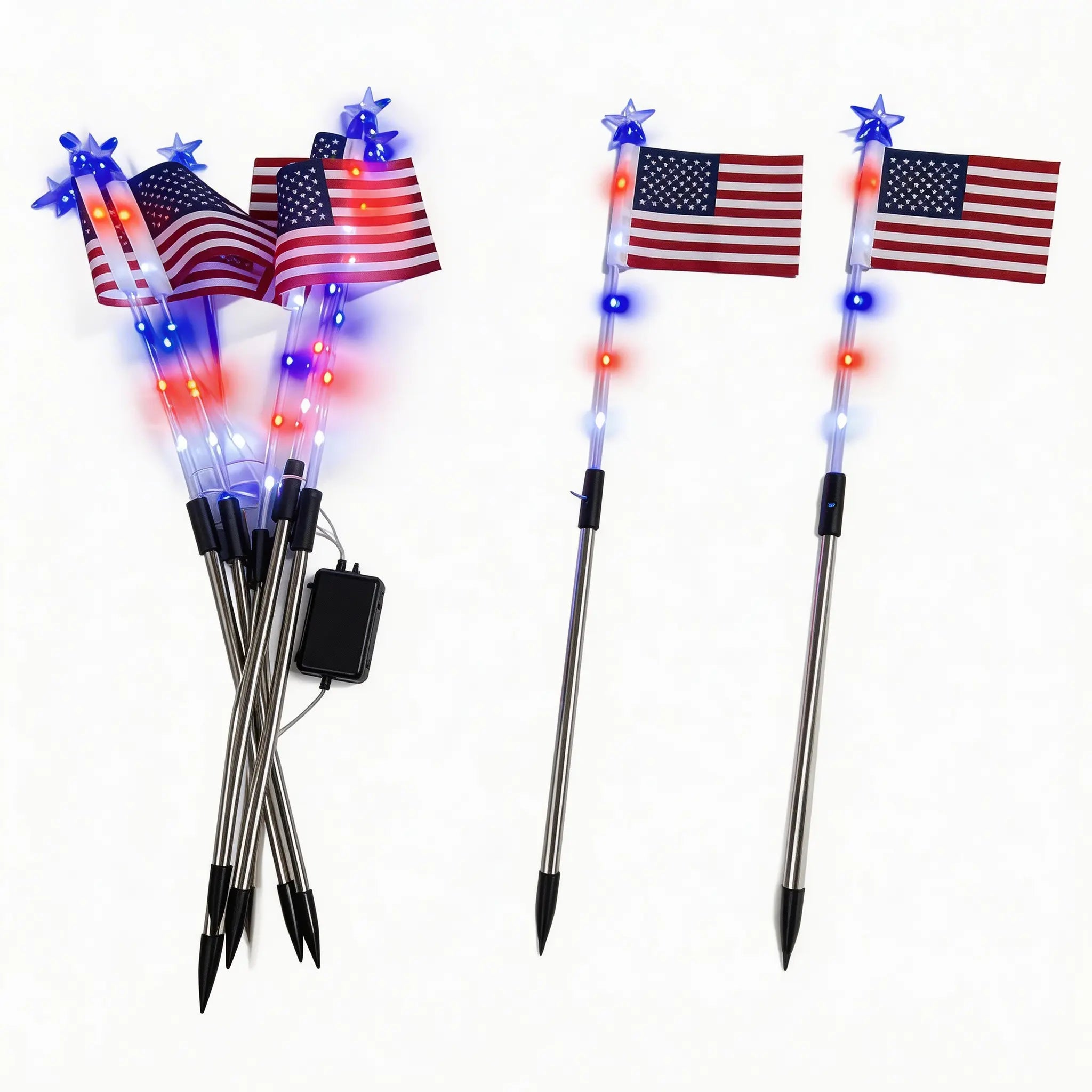 8-Piece Flag Light Set, 4th of July Decorations 8 Lighting Modes, 8-in-1 American Flag Solar Lights, Memorial Day Decorations Featuring Red, White, and Blue Lights for Independence Day Pathway Garden Decorations Yard Pathway