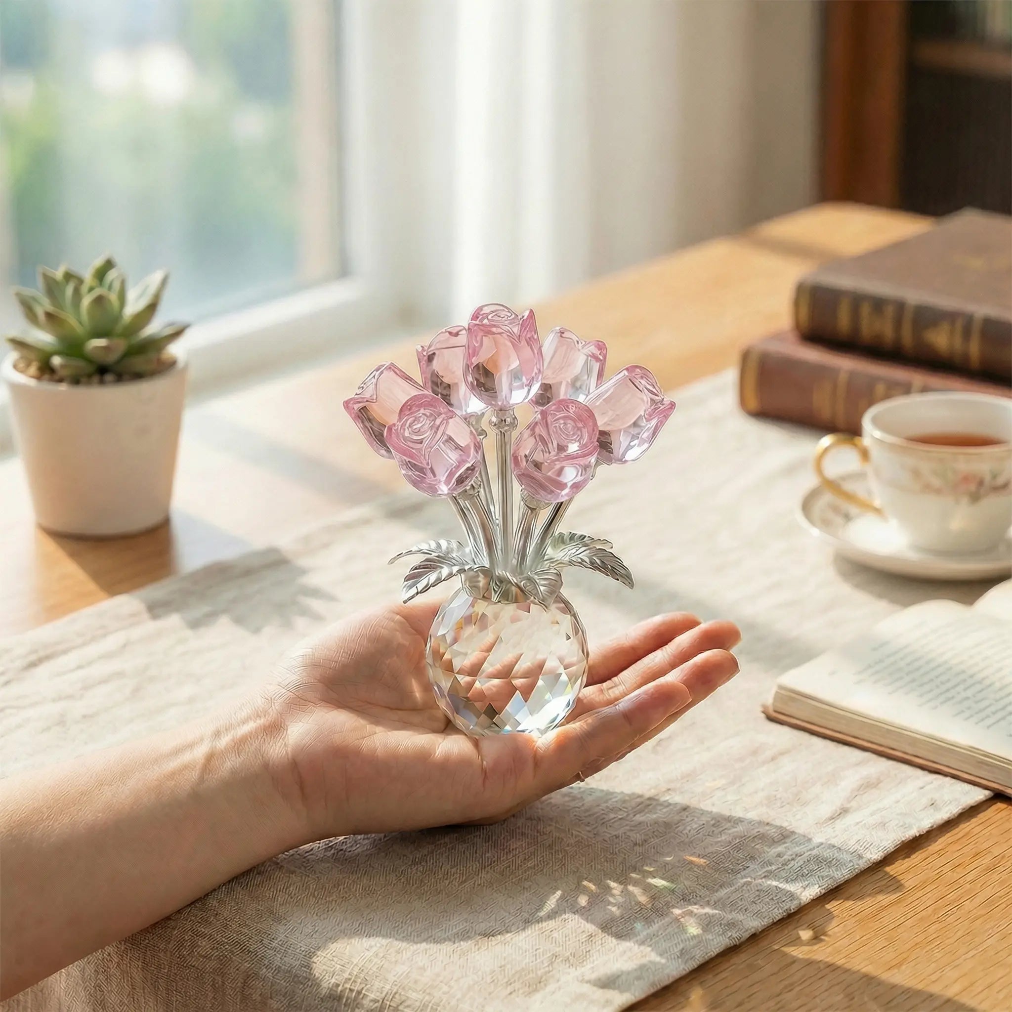 Handcrafted K9 Crystal Rose Bouquet Figurine - Eternal Gift for Her
