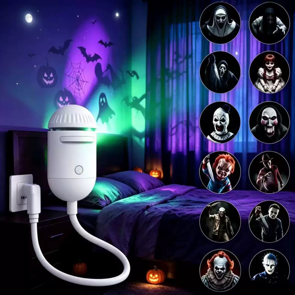 Halloween 2-in-1 Projection Night Light, 360° Adjustable USB Projector Lamp with Interchangeable Spooky Films, Touch Control for Bedroom, Party, Hallway & Parked Car Decor