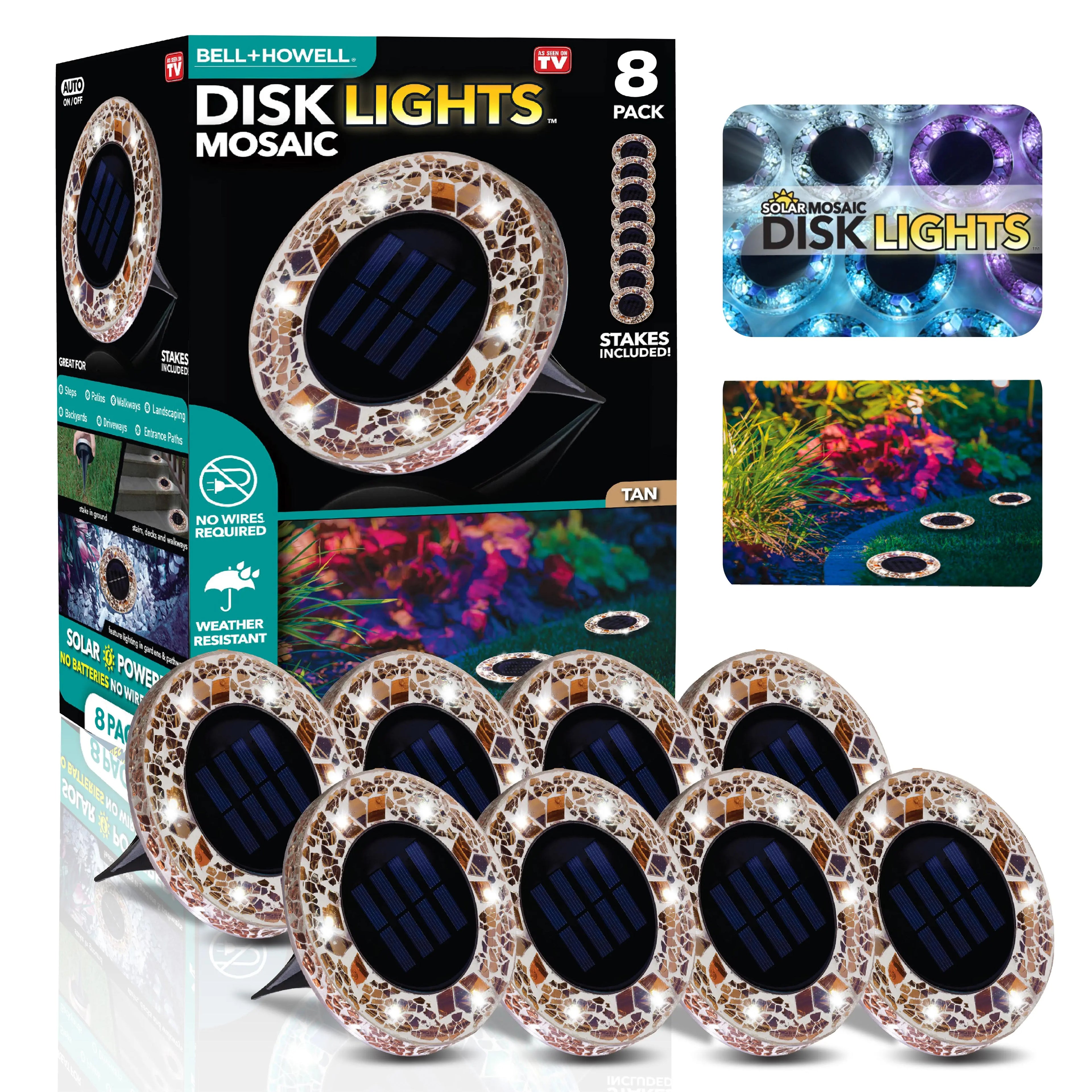 Solar Outdoor Mosaic Disk Lights, Waterproof Decorative Pathway LED Light, Auto On/Off