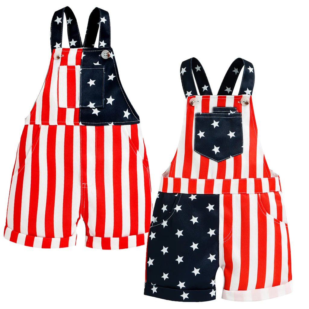 Baby 4th of July American Flag Denim Overall Shorts