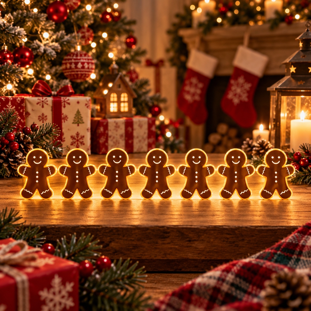 7-Piece Christmas Light-Up Wall Decorations, Battery-Operated Warm LED Holiday Decor with Self-Adhesive Pads, Festive Indoor Christmas Decorations