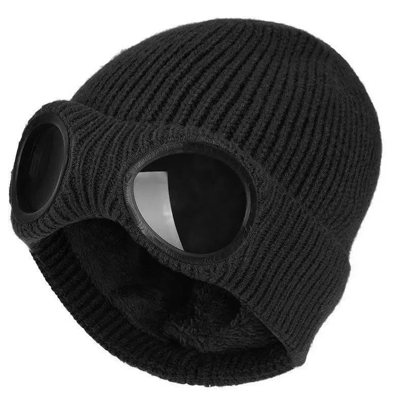 Unisex Solid Color Goggle Lens Design Beanie Hat - Casual Soft Comfortable Beanie for Fall & Winter, Fashion Accessories for Both Men & Women, Machine Washable Style Trendy SpringStatements Headwear tiktokshopspringglowup