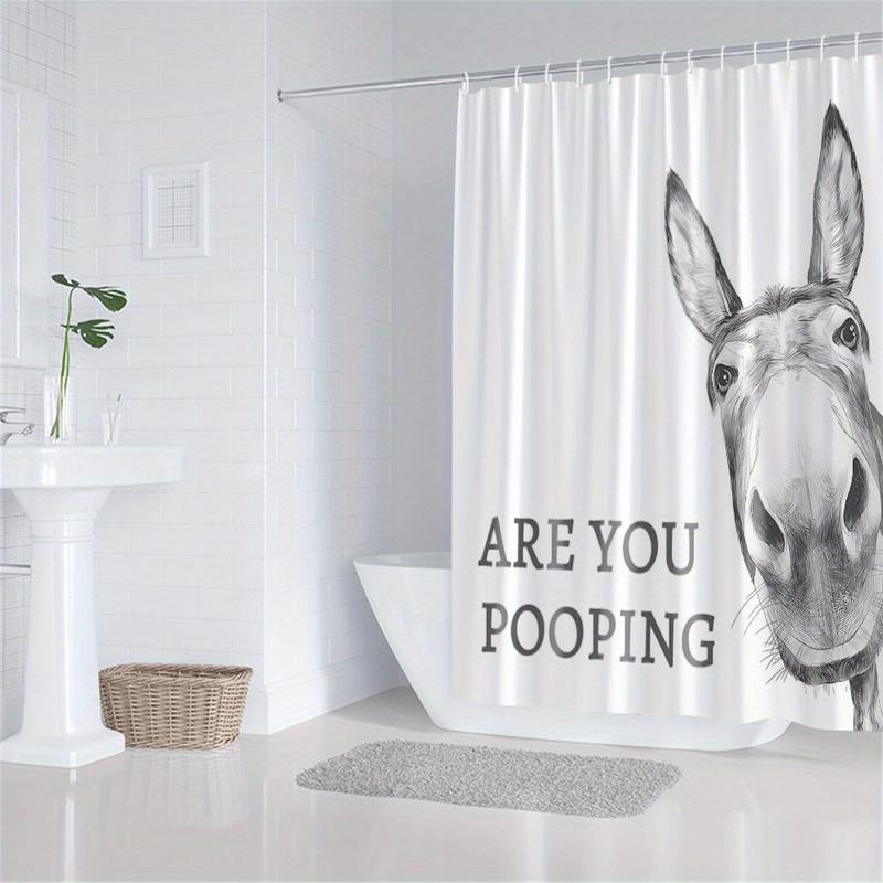 Funny Donkey Shower Curtain with "Are You Pooping?" Text - Modern Farm Animal Design, Durable Polyester Fabric, Bathroom Decor for Humorous Home & Gifts, Funny Shower Curtain, Gift Idea, Whimsical Style, Easy Installation (Four Sizes)