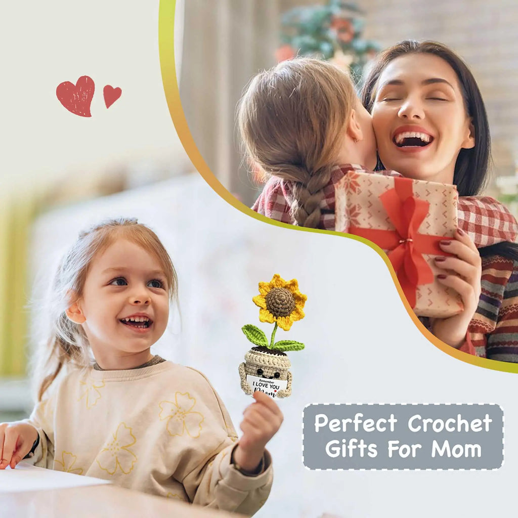 "I Love You Mom" Handmade Crochet Sunflower Gift