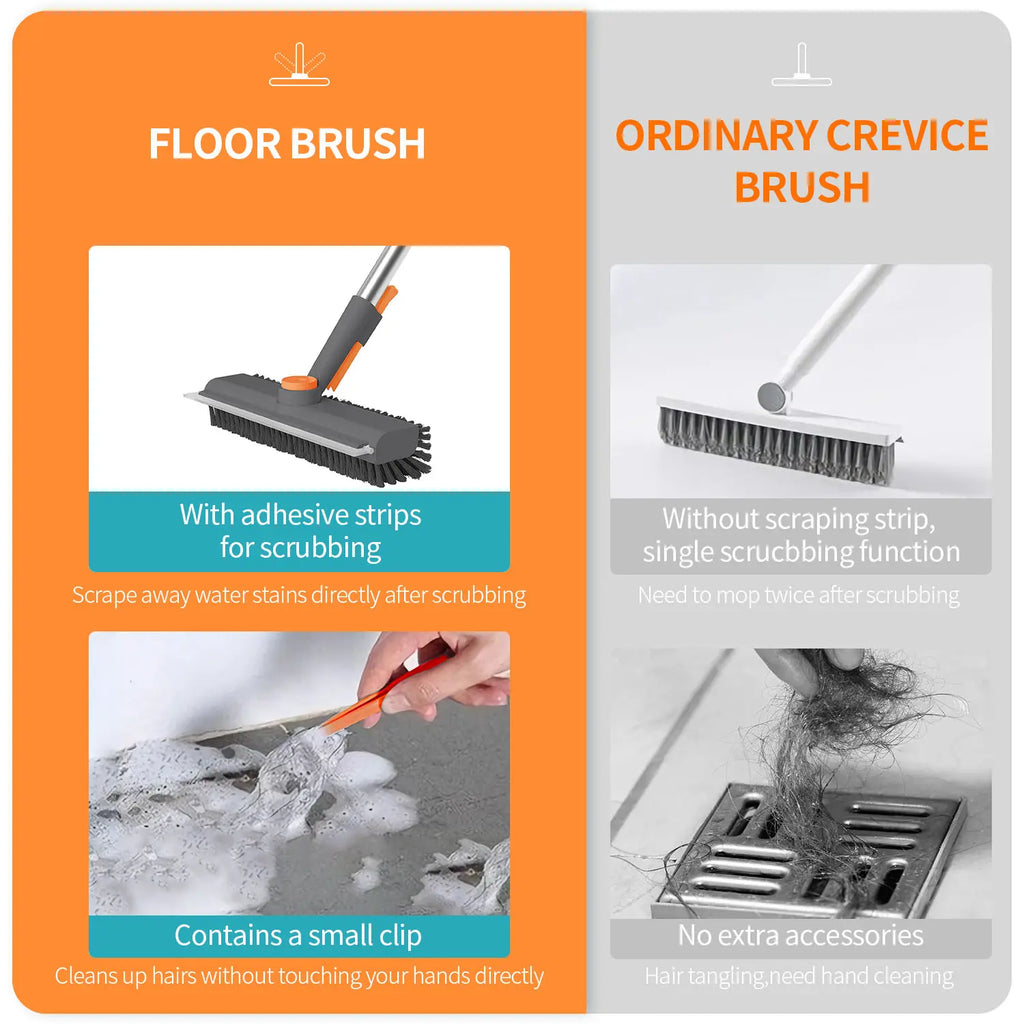 3-in-1 Heavy-Duty Floor Scrub Brush with Long Handle & Scraper