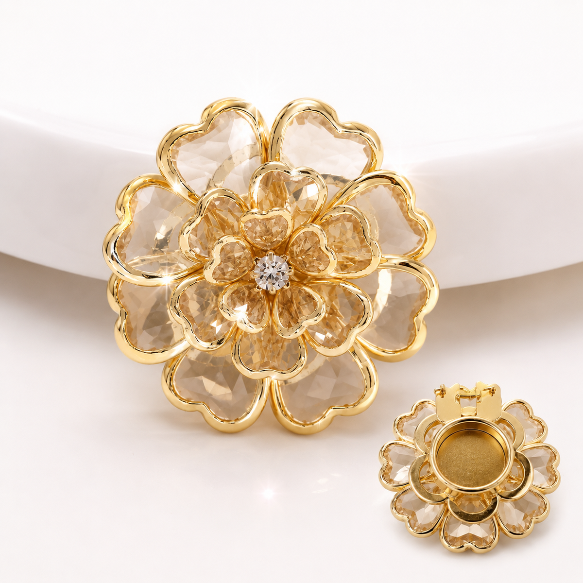 2-Pack Flower Rhinestone Button Covers, 38mm / 1.49 in Crystal Clip-On Jewelry for Blouses, Shirts & Clothing