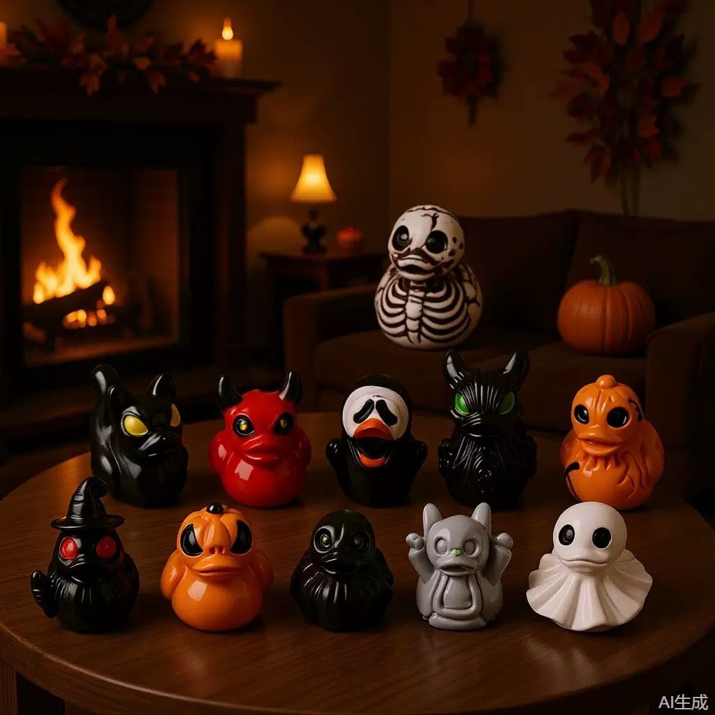 Halloween Mini Duck Figurines, Devil Ghost Skull Assorted Desktop Ornaments, Spooky Party Favors