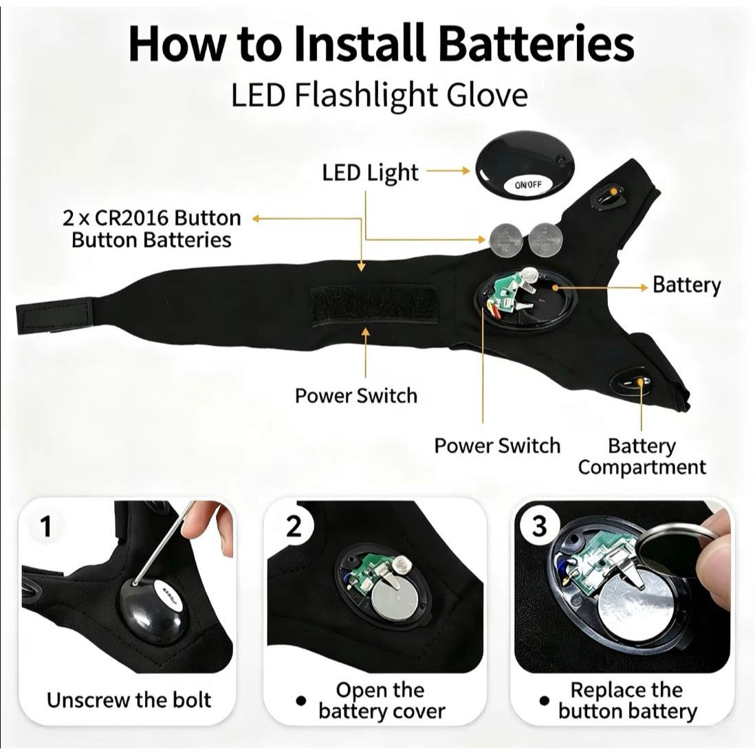 LED Fingerless Flashlight Gloves – Hands-Free Lighting Gloves for Repair, Camping, Running, Night Fishing & Outdoor Activities