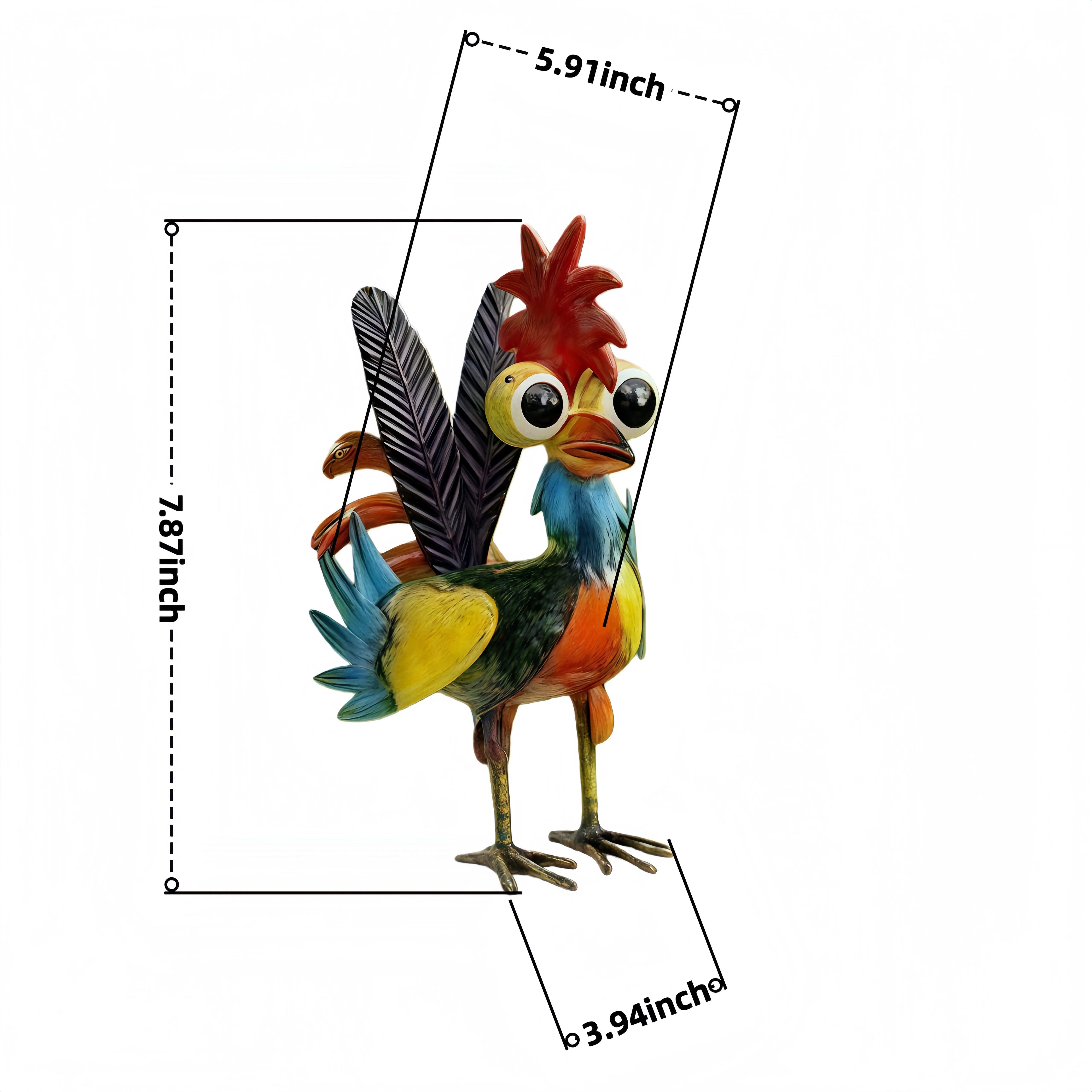 Colorful Metal Rooster Statue | Rustic Farmhouse Outdoor Garden Decor