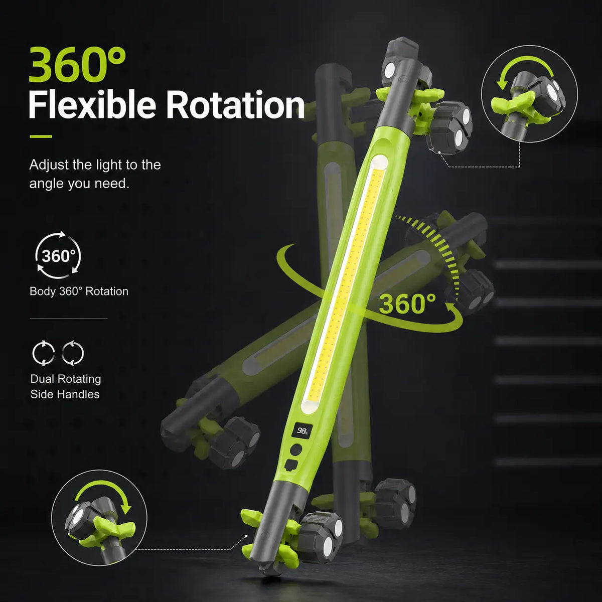 Rechargeable COB Work Light, USB-C Magnetic LED Inspection Light with Hook & Clamp, 360° Rotating Portable Mechanic Light for Car Repair, Emergency, Camping, Father’s Day Gifts for Men & Dad