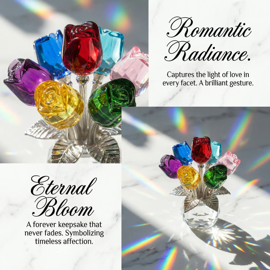 Handcrafted K9 Crystal Rose Bouquet Figurine - Eternal Gift for Her