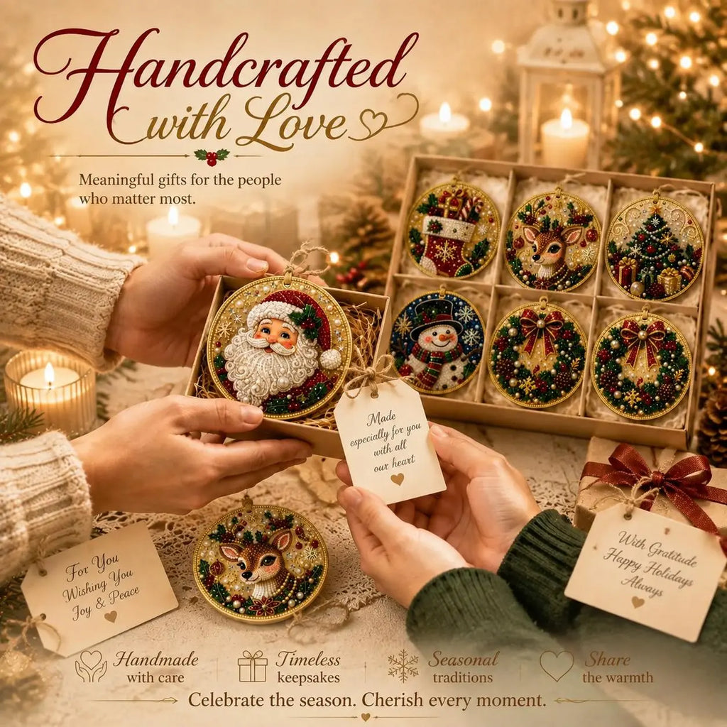 6Pcs Christmas DIY Diamond Painting Ornaments Kit, Wooden Xmas Tree Hanging Decorations with Rhinestones, DIY Holiday Craft Gift