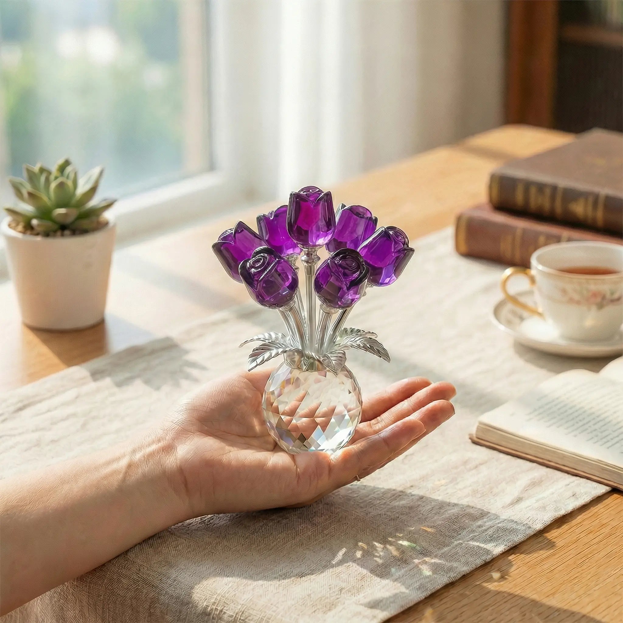 Handcrafted K9 Crystal Rose Bouquet Figurine - Eternal Gift for Her