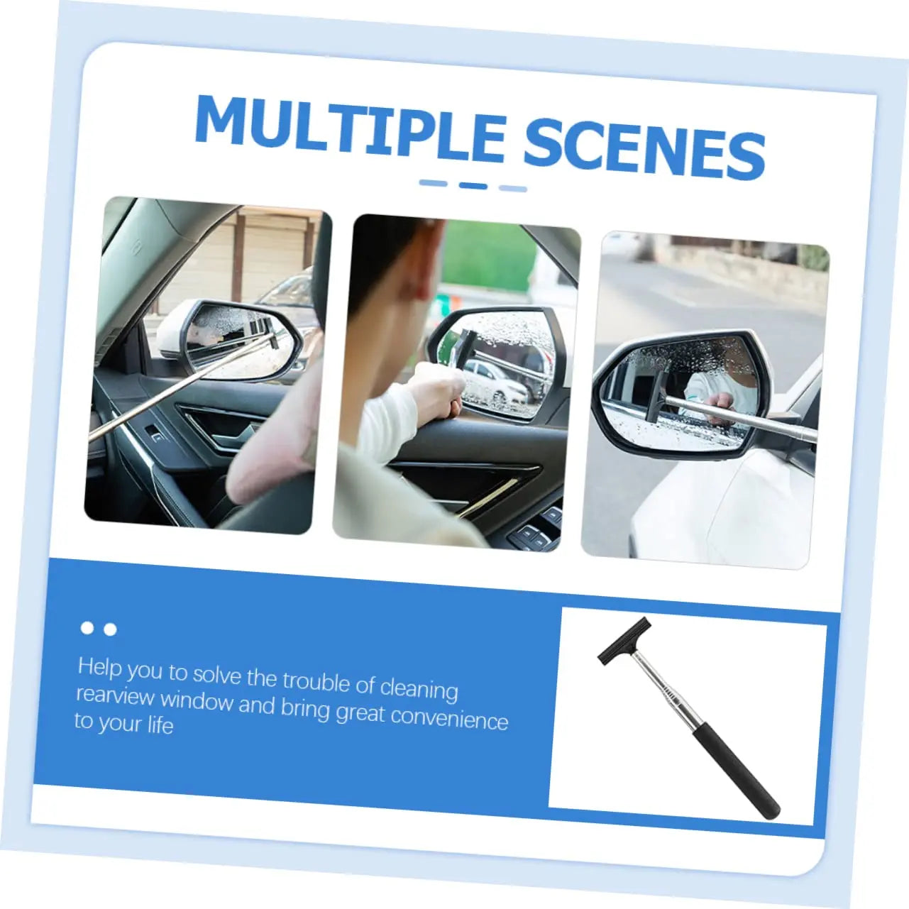 Car Rearview Mirror Wiper, Retractable Car Side Mirror Squeegee with Long Handle