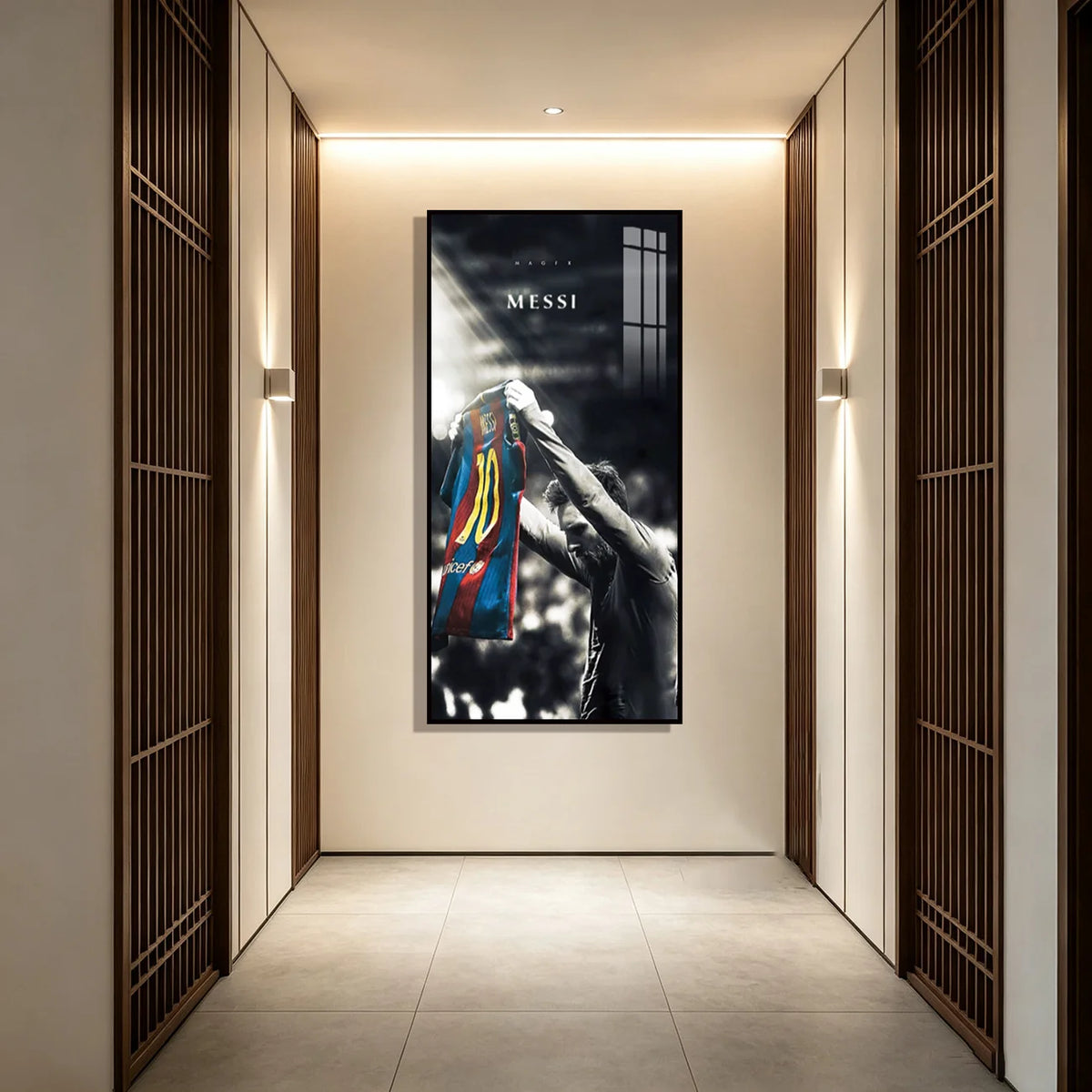 Messi Football Canvas Wall Art, Barcelona Star Canvas Print with Optional Black Frame for Home Decor