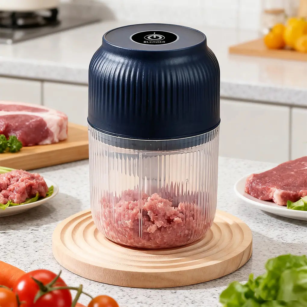 300ML Mini Electric Food Grinder with 4 Blades for Garlic, Chili, and Meat