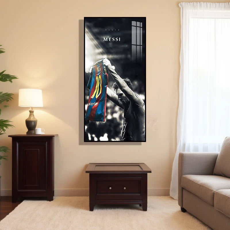Messi Football Canvas Wall Art, Barcelona Star Canvas Print with Optional Black Frame for Home Decor