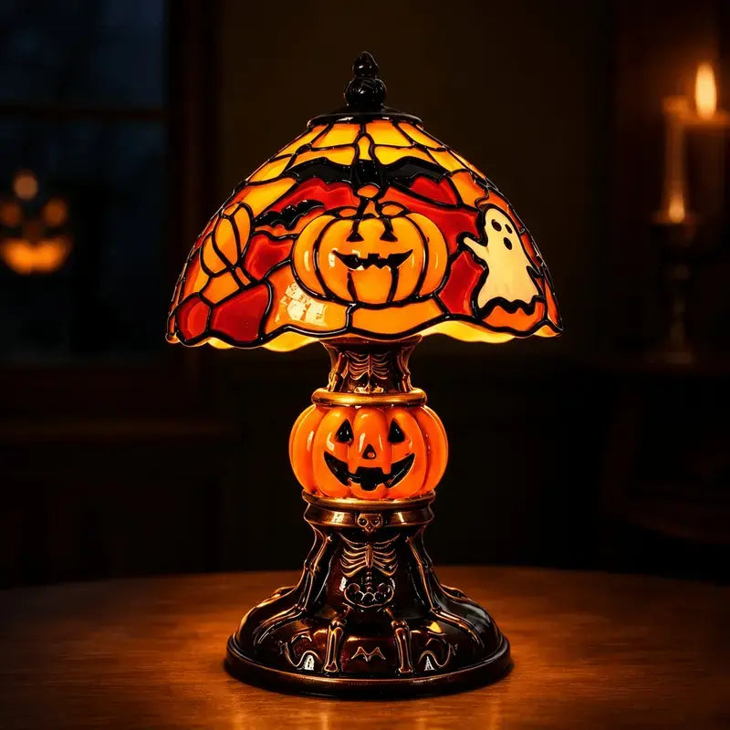 Retro Pumpkin Bat Pattern Single Desk Lamp - Vintage Glow Night Light, Nightstand-Compatible, Cozy Halloween Decor Gift, Whimsical Home Decor, Bedroom Lamp for Home Stylists