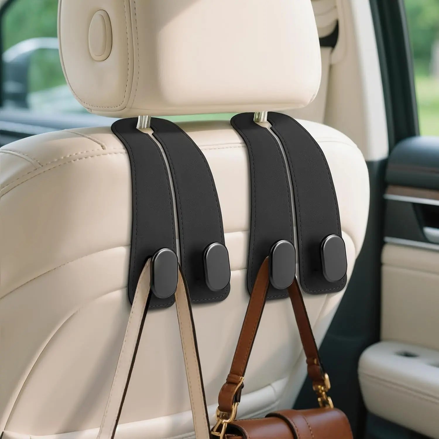 2-Pack Car Headrest Hooks, Heavy-Duty Car Seat Organizer Hooks for Purses, Handbags, Groceries & Backpacks
